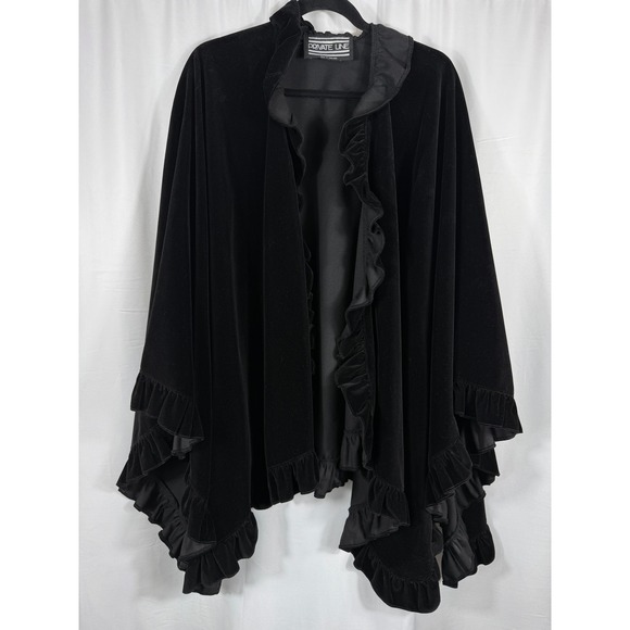 Private Line Jackets & Blazers - Private Line Vintage Beautiful Black Velvet Ruffle Cape Wrap Made in England